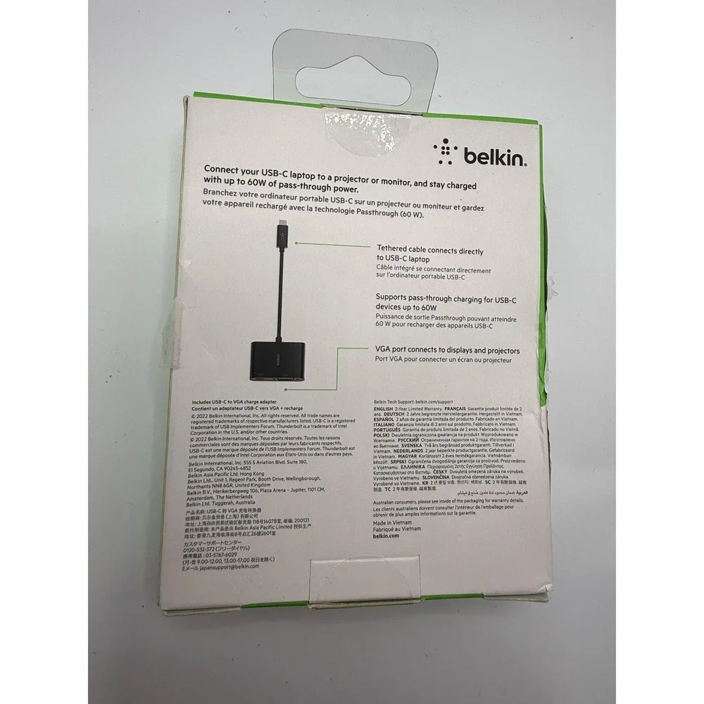 Belkin USB-C to VGA + Charge Adapter 60W Pass-Through Power for Thunderbolt‎ 3